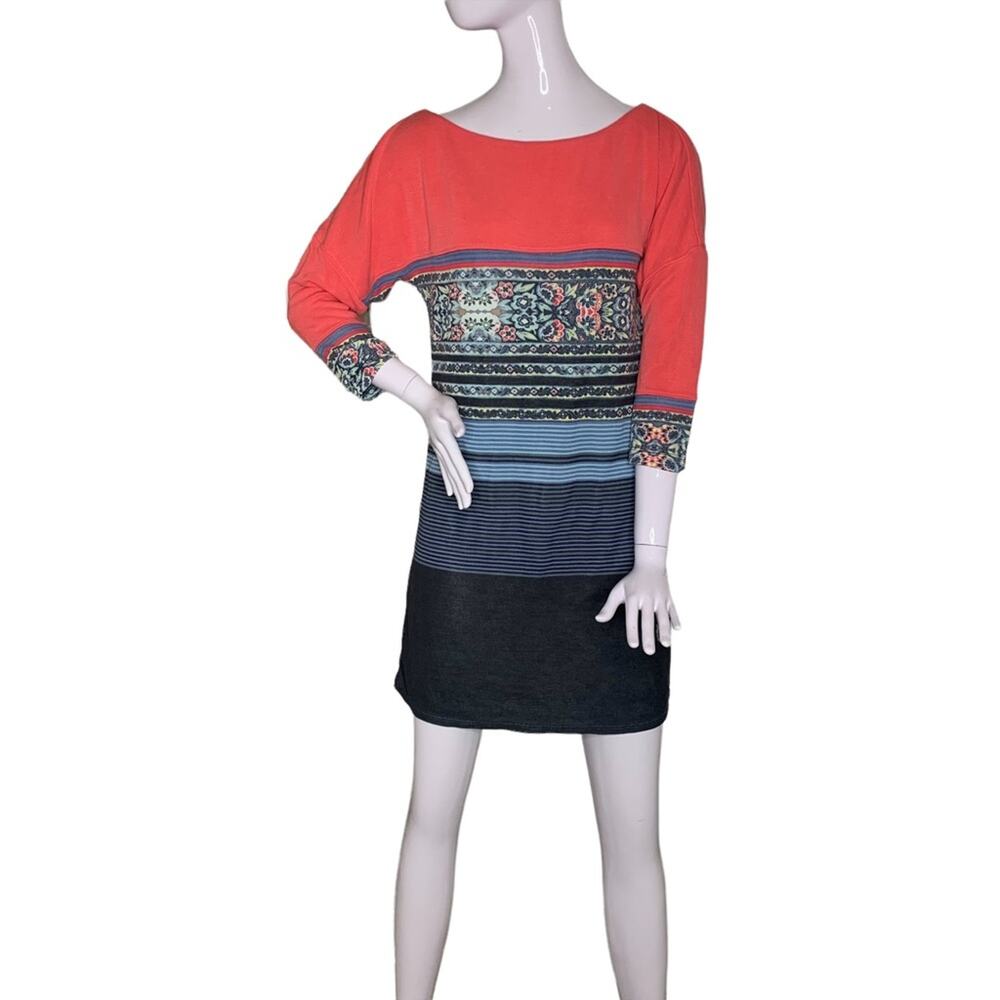 Free People Dress 3/4 Sleeve Size Medium color block embroidered floral …